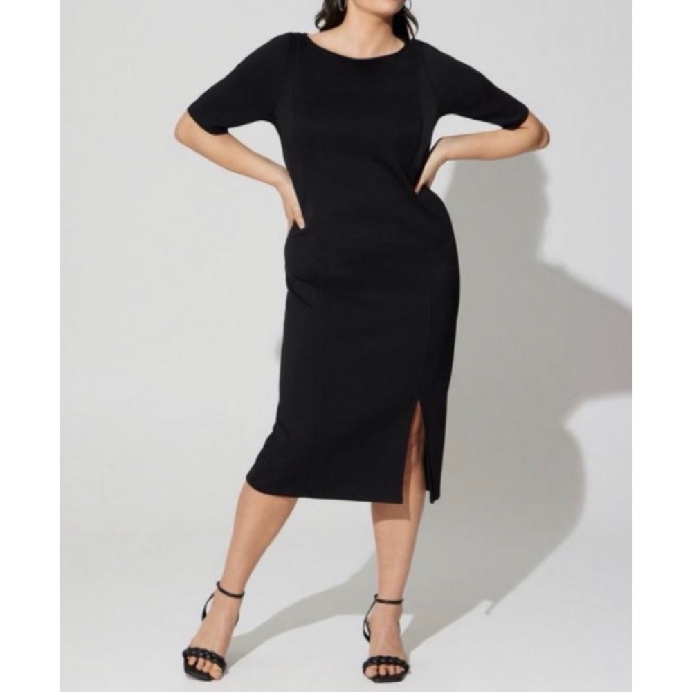 🆕 Black Midi Studio Cupro Bodycon Dress 1 1X 1416 NWT Torrid New! Outfit